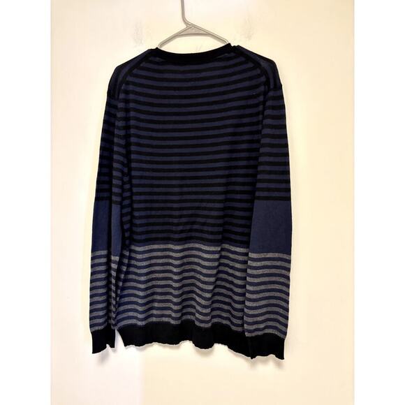 ALFANI Mens Black Blue Geometric Stroped Crew Neck Pullover Sweater XL - Picture 4 of 7